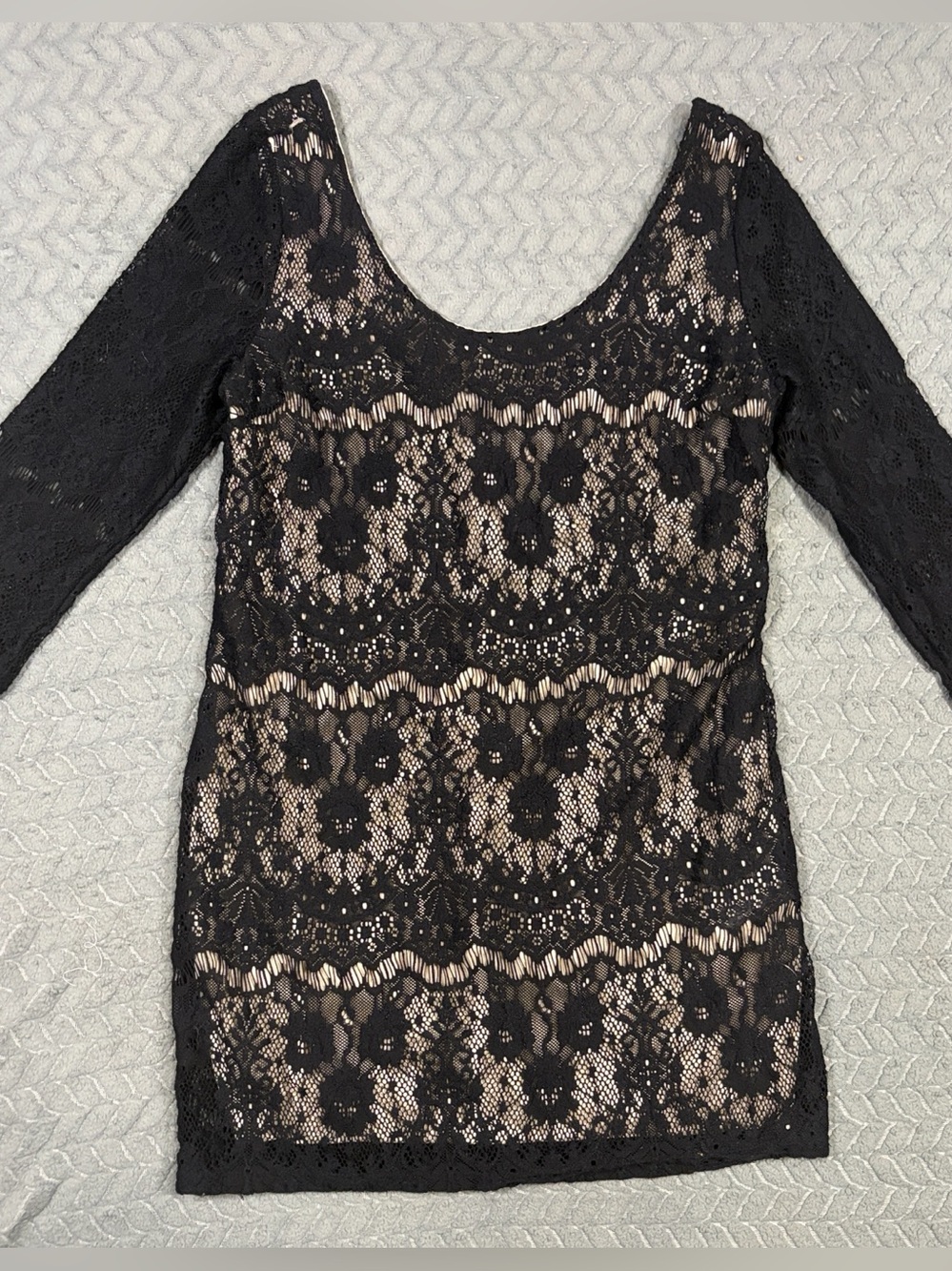 audrey Black Lace Mini Dress with Nude Lining